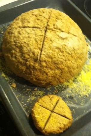 Some Tibetan Prayer Wheel Bread, Mariah made to bring to the beach with her.